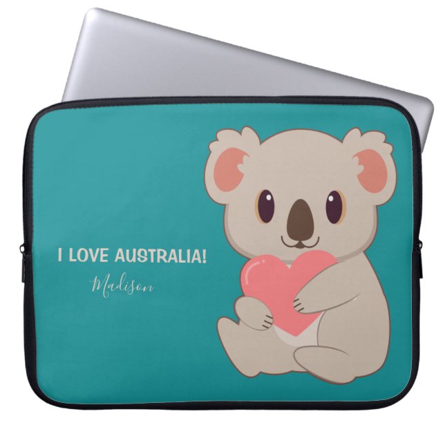 Custom Name, Text & Colour Love Koala Laptop Sleev Sleeve (Front)