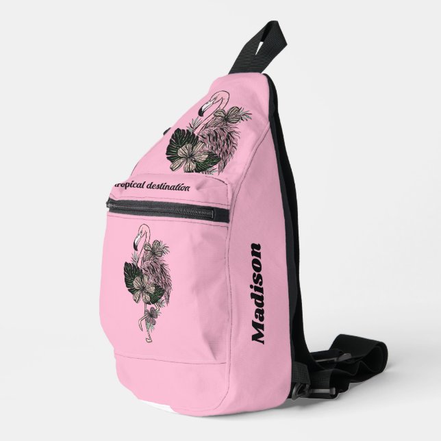 Custom Name, Text & Colour Pink Flamingo Sling Bag (Right Corner)