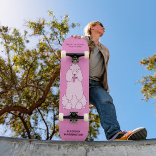 Custom Name, Text & Colour Pink Poodle Skateboard