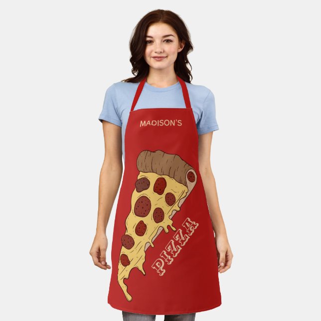 Custom name, text & colour Pizza Slice aprons (Worn)