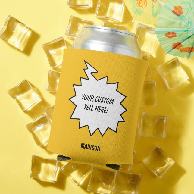 Custom Name, Text & Colour Yell Bubble Can Cooler (In Situ Summer)