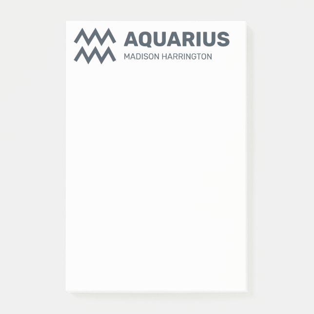 Custom Name / Text & Colour Zodiac Sign Aquarius Post-it Notes (Front)
