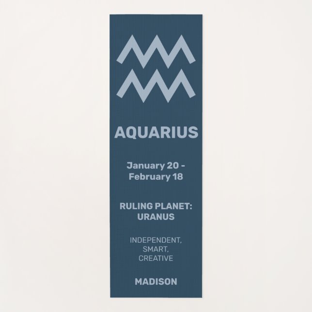Custom Name / Text & Colour Zodiac Sign Aquarius Yoga Mat (Front)