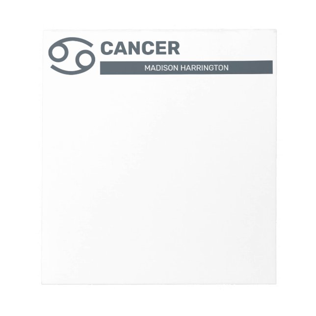 Custom Name / Text & Colour Zodiac Sign Cancer Notepad (Front)