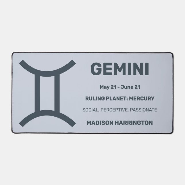 Custom Name / Text & Colour Zodiac Sign Gemini Desk Mat (Front)