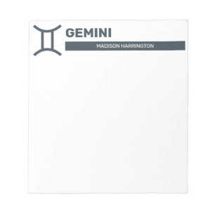 Custom Name / Text & Colour Zodiac Sign Gemini Notepad