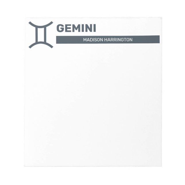 Custom Name / Text & Colour Zodiac Sign Gemini Notepad (Front)