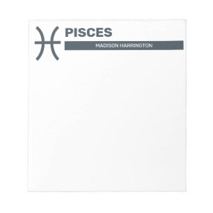Custom Name / Text & Colour Zodiac Sign Pisces Notepad