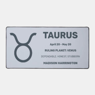 Custom Name / Text & Colour Zodiac Sign Taurus Desk Mat