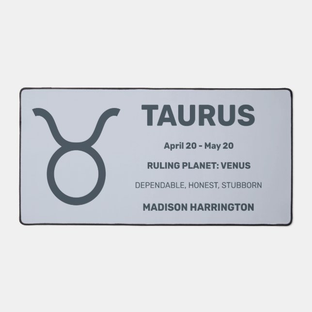 Custom Name / Text & Colour Zodiac Sign Taurus Desk Mat (Front)