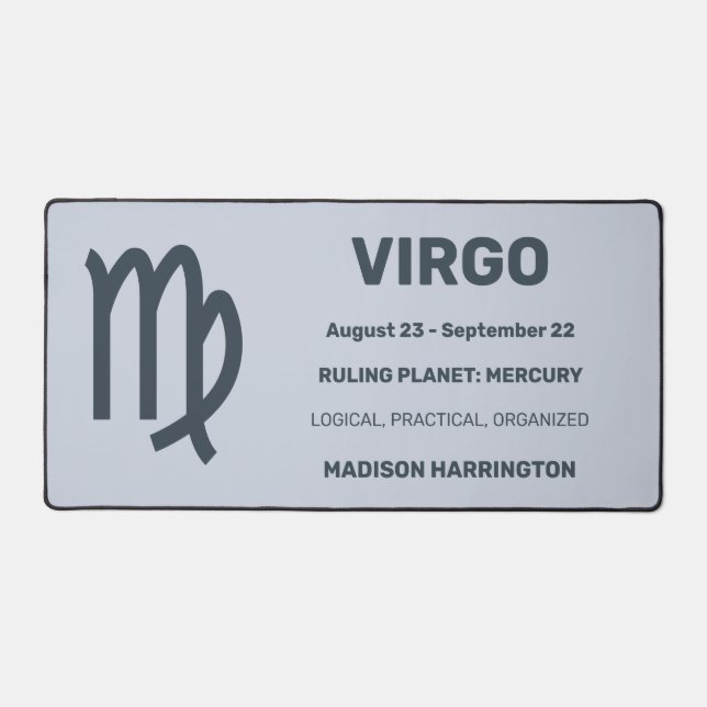 Custom Name / Text & Colour Zodiac Sign Virgo Desk Mat (Front)
