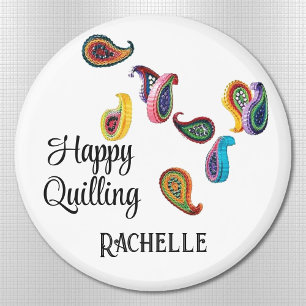 Custom Name Text Colourful 2.25-in Quilled Paisley Magnet
