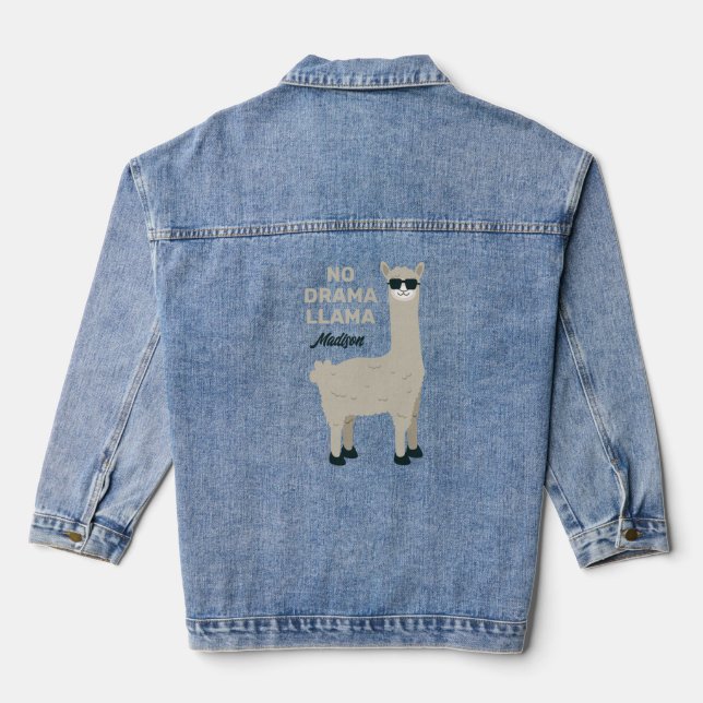 Custom Name & Text Cool Llama Denim Jacket (Back)