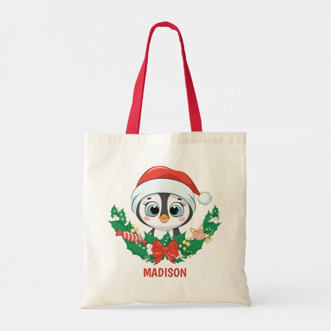 Custom Name & Text Cute Christmas Tote Bag (Back)