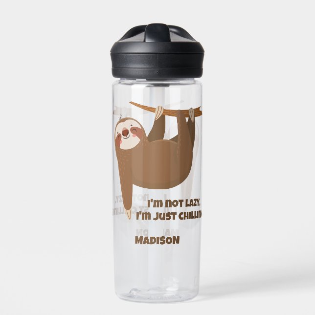 Custom Name & Text Cute Sloth Water Bottle (Front)