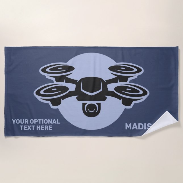 Custom Name & Text Drone Beach Towel (Front)