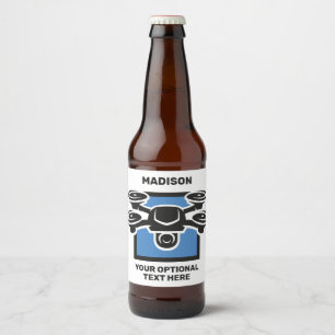 Custom Name & Text Drone Beer Bottle Label