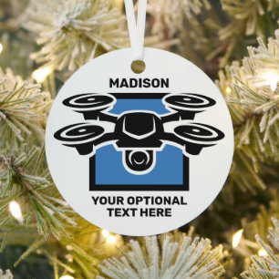 Custom Name & Text Drone Metal Tree Decoration