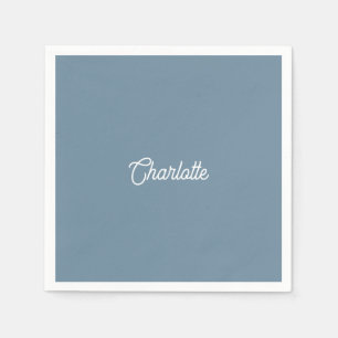 Custom name text Dusty Blue white minimalist Napkin