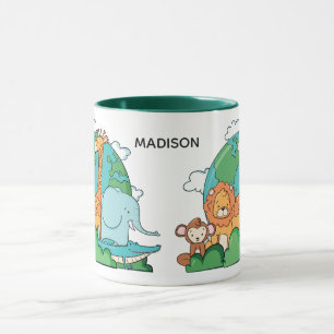 Custom Name & Text Earth with Animals Mug