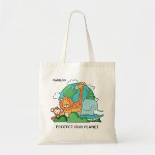 Custom Name & Text Earth with Animals Tote Bag