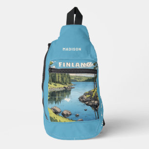Custom Name & Text Finland Nature Illustration Sling Bag