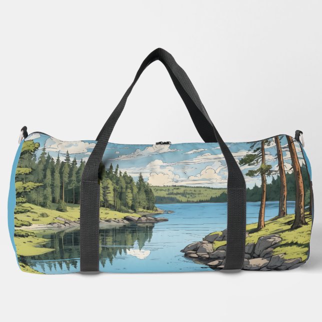 Custom Name & Text Finland Nature Illustrations Duffle Bag (Front)