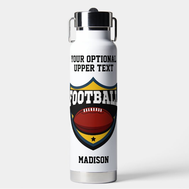 Custom Name & Text Football Logo Water Bottle (Front)