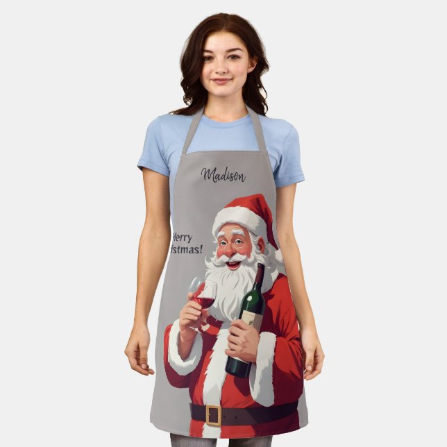 Custom Name & Text Funny Drunk Santa Apron (Worn)
