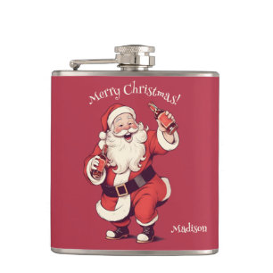 Custom Name & Text Funny Drunk Santa Hip Flask