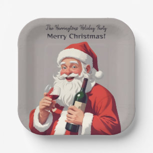 Custom Name & Text Funny Drunk Santa Paper Plate