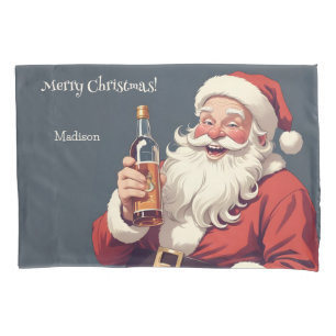 Custom Name & Text Funny Drunk Santa Pillowcase