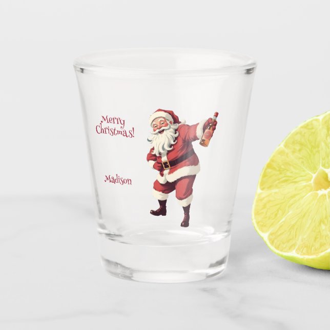 Custom Name & Text Funny Drunk Santa Shot Glass (Front)