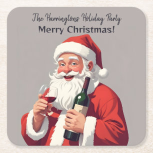 Custom Name & Text Funny Drunk Santa Square Paper Coaster