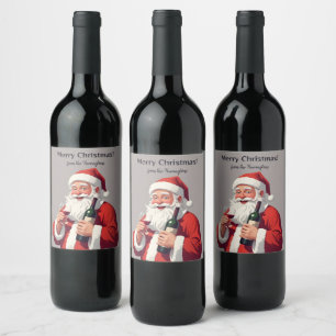 Custom Name & Text Funny Drunk Santa Wine Label