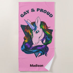 Custom Name & Text Gay Unicorn Beach Towel