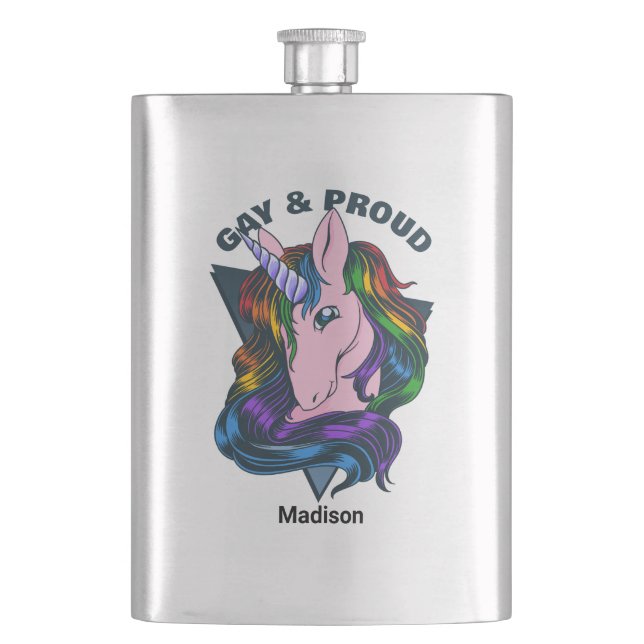 Custom Name & Text Gay Unicorn Hip Flask (Front)