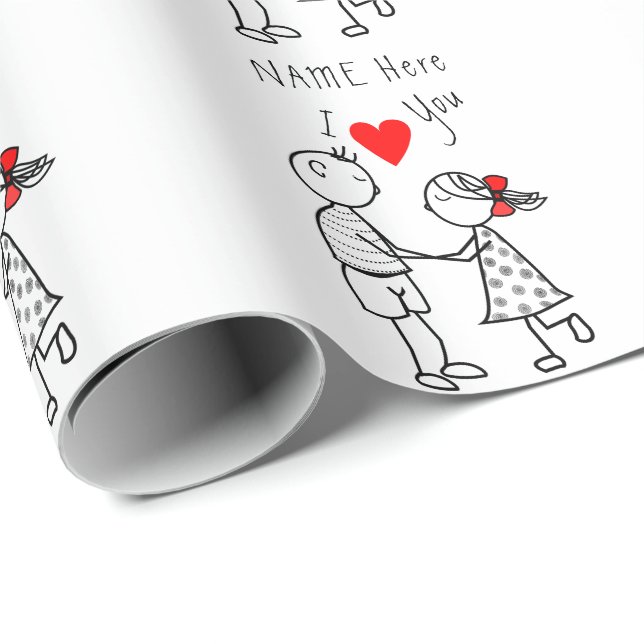 Custom Name Text Gift Wrapping Paper Couple Love (Roll Corner)