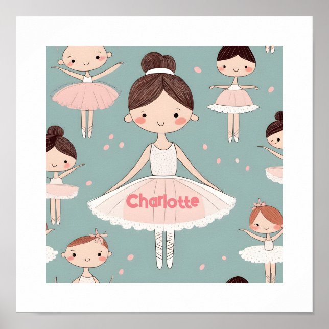 Custom Name Text Happy Ballerina Poster   (Front)