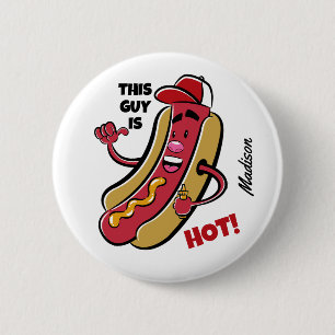 Custom Name & Text Hot Dog 6 Cm Round Badge