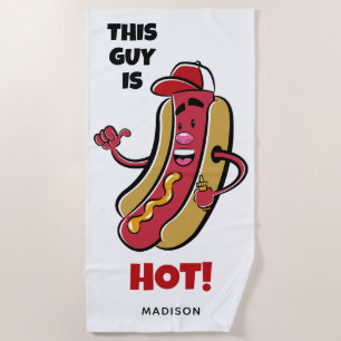 Custom Name & Text Hot Dog Beach Towel