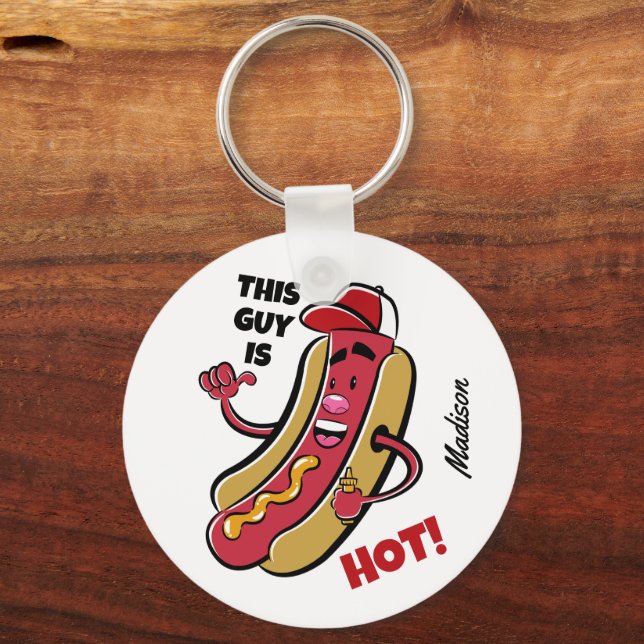 Custom Name & Text Hot Dog Key Ring (Front)