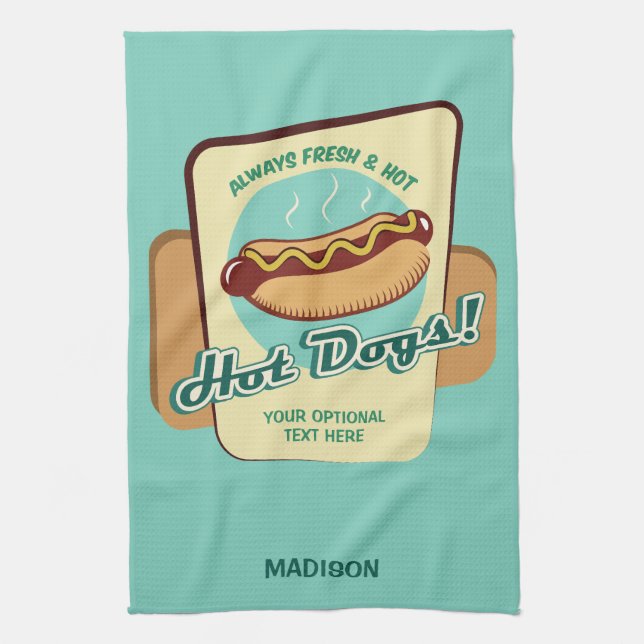 Custom Name & Text Hot Dog Tea Towel (Vertical)