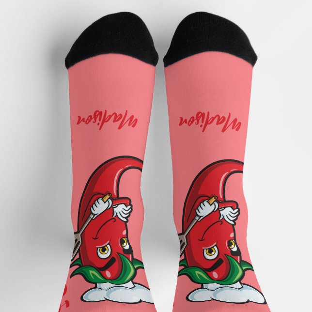 Custom Name & Text Hot Pepper Chef Socks (Top)