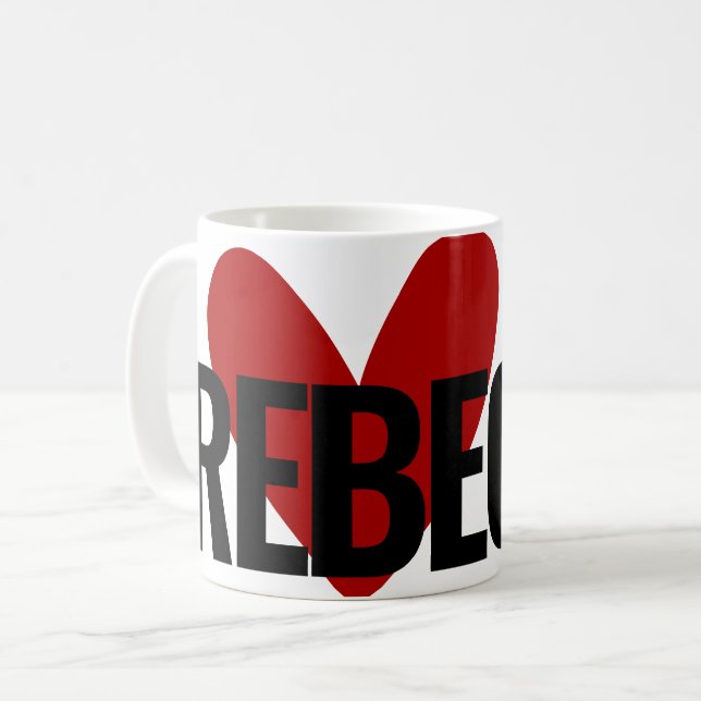 Custom Name Text Huge Red Heart Simple Rebecca  Coffee Mug (Front Left)