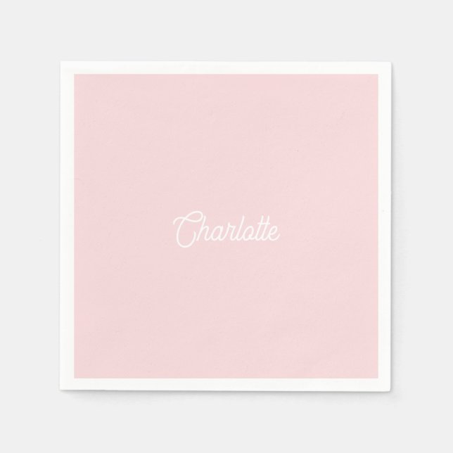 Custom name text Light Pink white minimalist Napkin (Front)