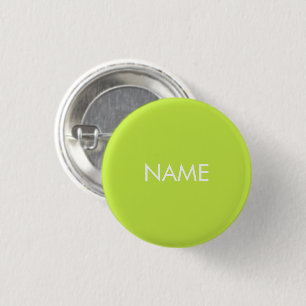 Custom name text lime green white minimalist 3 cm round badge