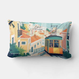 Custom Name & Text Lisbon Portugal Lumbar Cushion