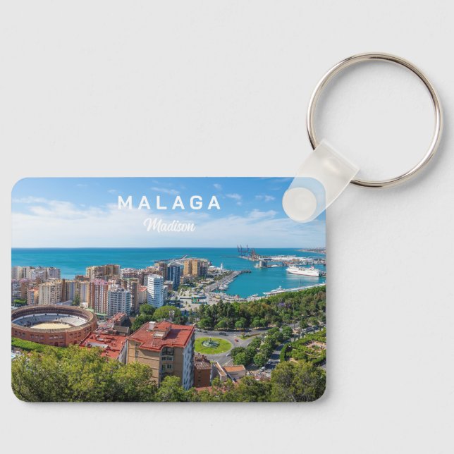 Custom Name & Text Malaga Spain Areal Photograph Key Ring (Front)