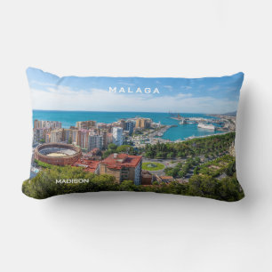 Custom Name & Text Malaga Spain Areal Photograph Lumbar Cushion